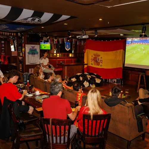 Bandera de España en el salón durante un partido de la selección